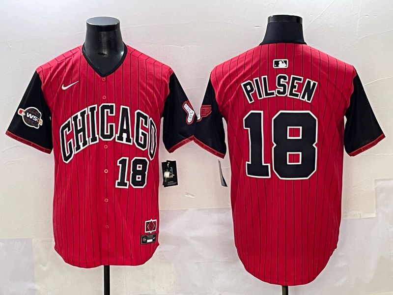 Men 2025 Chicago White Sox #18 Pilsen Red Stripe Joint Name Nike MLB Jersey style 5